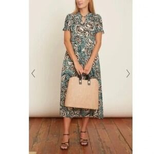 Samsoe SAMSOE Size XL Midi Dress Rosella Dress in Bouquet Green Silk‎